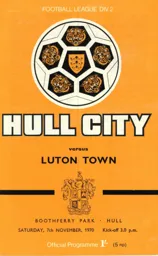 Programme: Hull City vs Luton Town FC (7th Nov 1970)