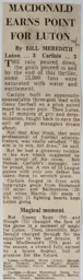 Match Report: Luton Town FC vs Carlisle United (14th Nov 1970)