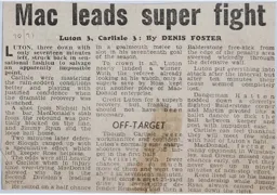 Match Report: Luton Town FC vs Carlisle United (14th Nov 1970)