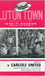 Programme: Luton Town FC vs Carlisle United (14th Nov 1970)