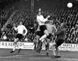 Mike Keen heads in the only goal of the game