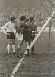 Don Givens inspects the broken goal