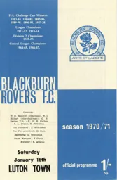 Programme: Blackburn Rovers vs Luton Town FC (16th Jan 1971)