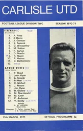 Programme: Carlisle United vs Luton Town FC (13th Mar 1971)