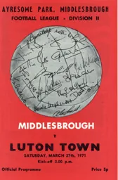 Programme: Middlesbrough vs Luton Town FC (27th Mar 1971)