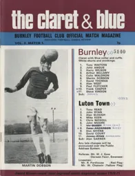 Programme: Burnley vs Luton Town FC (21st Aug 1971)