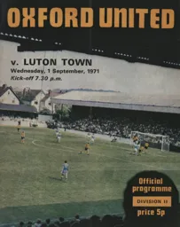 Programme: Oxford United vs Luton Town FC (1st Sep 1971)
