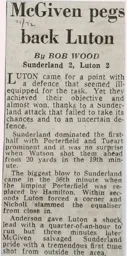 Match Report: Sunderland vs Luton Town FC (30th Oct 1971)