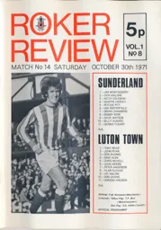 Programme: Sunderland vs Luton Town FC (30th Oct 1971)