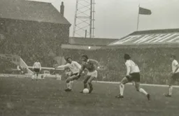 Gordon Hindson (11) and David Court challenge the Blackpool defence
