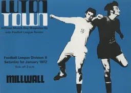 Programme: Luton Town FC vs Millwall (1st Jan 1972)