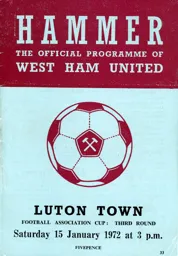 Programme: West Ham United vs Luton Town FC (15th Jan 1972)