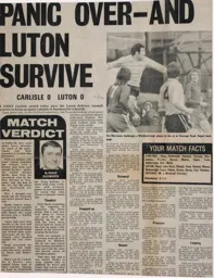 Match Report: Carlisle United vs Luton Town FC (12th Feb 1972)