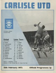 Programme: Carlisle United vs Luton Town FC (12th Feb 1972)
