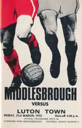 Programme: Middlesbrough vs Luton Town FC (31st Mar 1972)