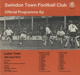 Programme: Swindon Town vs Luton Town FC (18th Apr 1972)