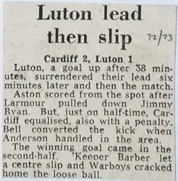 Match Report: Cardiff City vs Luton Town FC (12th Aug 1972)