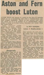Match Report: Luton Town FC vs Huddersfield Town (2nd Sep 1972)