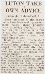 Match Report: Luton Town FC vs Huddersfield Town (2nd Sep 1972)