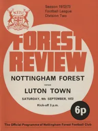Programme: Nottingham Forest vs Luton Town FC (9th Sep 1972)