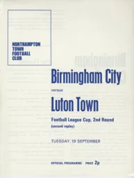 Programme: Luton Town FC vs Birmingham City (19th Sep 1972)
