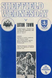 Programme: Sheffield Wednesday vs Luton Town FC (23rd Sep 1972)