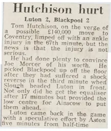 Match Report: Luton Town FC vs Blackpool (7th Oct 1972)