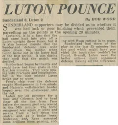 Match Report: Sunderland vs Luton Town FC (14th Oct 1972)