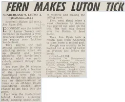 Match Report: Sunderland vs Luton Town FC (14th Oct 1972)