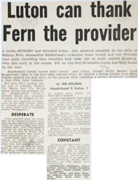 Match Report: Sunderland vs Luton Town FC (14th Oct 1972)
