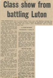 Match Report: Portsmouth vs Luton Town FC (11th Nov 1972)