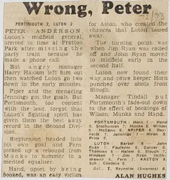 Match Report: Portsmouth vs Luton Town FC (11th Nov 1972)