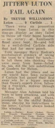 Match Report: Luton Town FC vs Carlisle United (25th Nov 1972)