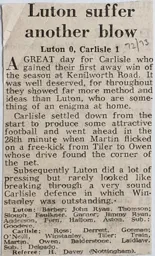 Match Report: Luton Town FC vs Carlisle United (25th Nov 1972)