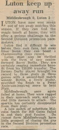 Match Report: Middlesbrough vs Luton Town FC (23rd Dec 1972)