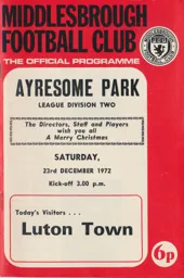 Programme: Middlesbrough vs Luton Town FC (23rd Dec 1972)