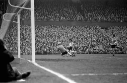 Barry Butlin bears down on the Newcastle goal
