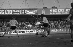 Derek Hales blasts in the Town's goal