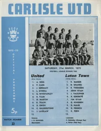 Programme: Carlisle United vs Luton Town FC (31st Mar 1973)