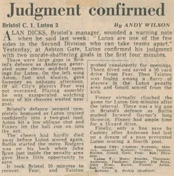 Match Report: Bristol City vs Luton Town FC (8th Sep 1973)