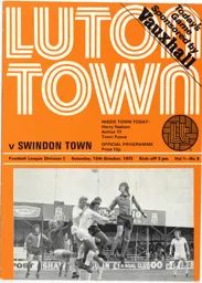 Programme: Luton Town FC vs Swindon Town (13th Oct 1973)