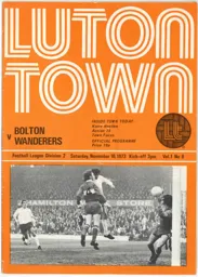 Programme: Luton Town FC vs Bolton Wanderers (10th Nov 1973)