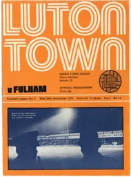 Programme: Luton Town FC vs Fulham (26th Dec 1973)