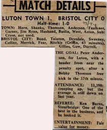Match Report: Luton Town FC vs Bristol City (29th Dec 1973)