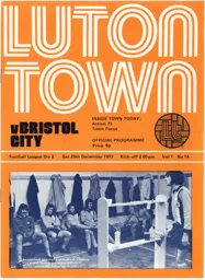 Programme: Luton Town FC vs Bristol City (29th Dec 1973)