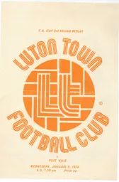 Programme: Luton Town FC vs Port Vale (9th Jan 1974)