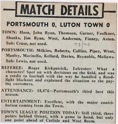 Match Report: Portsmouth vs Luton Town FC (12th Jan 1974)