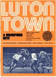 Programme: Luton Town FC vs Bradford City (26th Jan 1974)