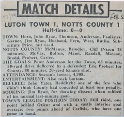 Match Report: Luton Town FC vs Notts County (5th Feb 1974)