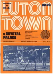 Programme: Luton Town FC vs Crystal Palace (23rd Feb 1974)